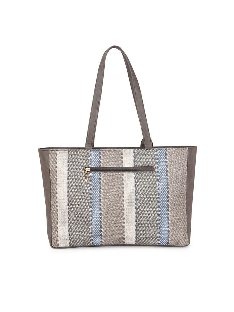 جلو باص Globus Women Grey Vegan Leather Jute Abstract Print Double Handle Tote Bag With Pouch
